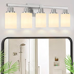 DIKAIDA 5-Light Bathroom Light Fixtures, 30" Nickel Bathroom Vanity Light with Milky White Glass Shade, Modern Bathroom Wall Lights Over Mirror, Farmhouse Wall Sconces Lighting for Bedroom Living Room