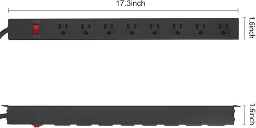 4Pack Metal 8 Outlet Mountable Power Strip, Wall Mount Outlet Heavy Duty, Wide Spaced Commercial Shop Power Strip with Switch, 6 FT Power Cord.