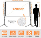 Projector Screen and Stand,GAINVANE 120 inch Portable Projector Screen Indoor Outdoor Projection Screen 16:9 4K HD Wrinkle-Free Light-Weight Movie Screen with Carry Bag for Backyard Movie Night