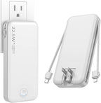 Nusyddy Portable Charger, 12000mAh 22.5W Fast Charging Power Bank with Built-in Cables & Wall Plug, Travel Essentials External Battery Pack, USB C Battery Phone Charger for iPhone, iPad, Samsung White