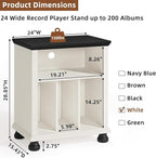 Joaxswe Record Player Stand with Vinyl Record Storage, 24" Wide Mid-Century Record Player Table Up to 200 Albums,Large Wood Turntable Stand Cabinet Dispaly Shelf for Living Room,Bedroom,White