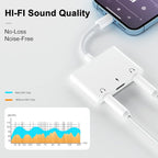 Unitrox 3 in 1 Dual 3.5mm Headphone Jack Adapter - Earphone Jack Audio and Charging Adapter - Headphone Splitter for iPhone 14/13/ 12/11/ X/ 8 - White