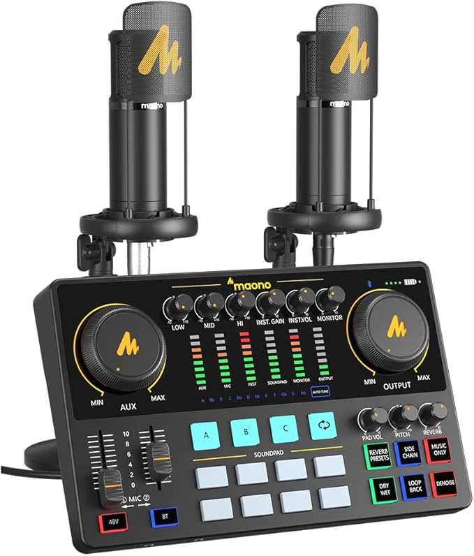MAONO-MaonoCaster-Podcast Equipment Bundle for 2-includes All-in-one Audio Interface with Premium Mic Preamp, XLR Condenser Microphone, and 3.5MM Mic for Podcast Recording, Streaming, DJ (AME2 Duo)