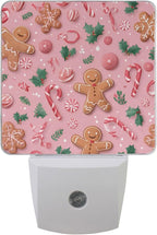 Pigsaly Led Night Light Christmas Gingerbread Men Pink Candy Canes Night Light Plug in Wall Lamp Smart Dusk to Dawn Sensor Nightlight Led Lamp Energy Saving Lights Gift for Kids Room Bedroom Bathroo