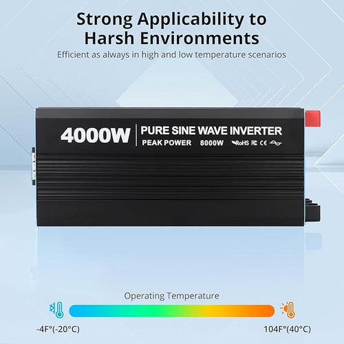 4000W Pure Sine Wave Inverter, 1 USB Port 5v/3.4a,LCD Display&Remote Controller for Home, RV, Truck