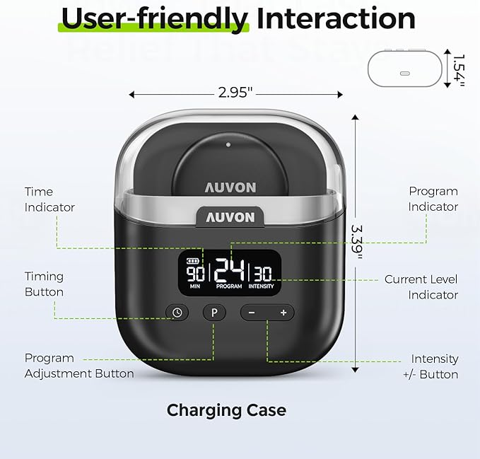 AUVON Wireless 24 Modes TENS Unit Muscle Stimulator for Pain Relief, Smart Rechargeable TENS Machine with Dual Size 6 TENS Pads for Physical Therapy, Pocket-Size TENS Device for Shoulder & Back Pain