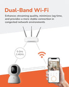 Sensforge 2.5K White Indoor Pan-Tilt Dome Security Camera (2-Pack), AI Human & Pet Detection, 360° Coverage, Two-Way Audio, Dual-Band Wi-Fi (2.4G/5G), 64GB SD Card Included, No Monthly Fees
