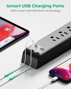 15FT Power Strip Surge Protector - 2 Pack Extension Cord with 6 Outlets 4 USB Ports, Flat Plug, 900 Joules, 15A Circuit Breaker, Wall Mount for Home Office Dorm
