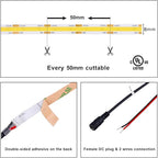TUNICHX COB LED Strip Lights DC 24V LED Lights Flexible Super Bright LED Strips,16.4ft 6500K White,CRI 90+,2400LEDs High Density Uniform Light for Bedroom Home Decor (No Adapter or Controller)