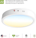 ASD LED 12" Round Flush Mount Ceiling Light Fixture, Low Profile Surface Lighting | 5CCT, Dimmable, Battery Backup, ETL Listed | 24W 2100LM 2700-6000K 120V | Kitchen, Hallway Lamp | White