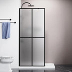 Goodyo 34"- 46" x 72" Glass Shower Door Clear Tempered Glass Panel Fixed Shower Screen for Walk-in Bathroom Matte Black Finish (34" W x 72" H Grid Frost)