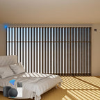 Blindify Motorized Vertical Blinds Compatible with Alexa Google Home, Light Filtering Sliding Door Shades Smart Vertical Blinds Remote Control Customize, Brown