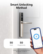 Blusafe Electronic Smart Door Lock Fingerprint Door Lock with Keypad，Smart Lock for Front Door Children Proof IC Card, App Control & Mechanical Key 40–90mm Multipoint Locks(OS Frosted Silver)