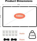 TOWOND Projector Screen 100 inch Projection Screen Indoor Outdoor Washable Anti-Crease 16:9 HD Rear Front Movies Screen for Home Theater Office