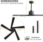 WINGBO 64" ABS DC Ceiling Fan No Light, 5 Blade ABS Plastic Ceiling Fan with Remote, 6-Speed Reversible DC Motor, Ceiling Fans without Light for Kitchen Bedroom Living Room, Matte Black