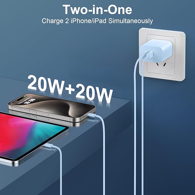 Fast Charger for Phone 17/16/15 Pro Max, 20W USB C Fast Charger Block with 6FT Long USB C to C Charging Cable Cord for Phone 17 16 15 Pro Max/17 16 15 Pro/17 16 15/16 15 Plus-Blue