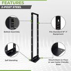 NavePoint 45U 2 Post Open Frame Server Rack for 19 Inch Equipment, AV, Networking, Data & IT Devices, 2-Post Rack 45U 881lbs Weight Capacity, Black