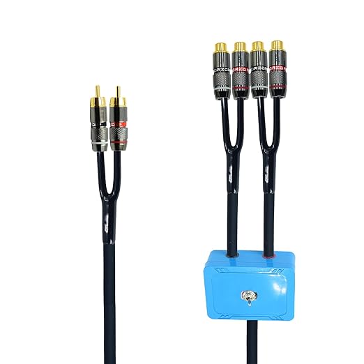 20ft Sound Channel swicher 2 Male to 4 Female RCA Switch Selector 2 in 1 Out R/L Stereo Audio 1 in 2 Out Stereo Audio Splitter with Mute Button No External Power Required CD Speaker DVD Player