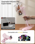 DIMONCOAT Cell Phone Stand for Desk, Stocking Stuffers Gifts for Teens Girls Boys Adults，Phone Holder Angle Height Adjustable, Aluminum Alloy Universal iPhone Stand for iPhone 17 16 15 Pro Max -Pink