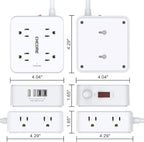 10Ft Surge Protector Power Strip - CHCORE Flat Plug Extension Cord with 8 Outlets and 4 USB Ports(2 USB C), 3 Side Wall Mount Outlet Extender for Home Dorm Room Essentials, ETL Listed, White