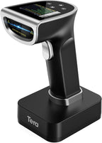 Tera Barcode Scanner Wireless with Screen: Pro Version 1D 2D QR with Digital Setting Keypad Power Switch Charging Cradle Works with Bluetooth 2.4G Wireless Bar Code Reader HW0015 Silver