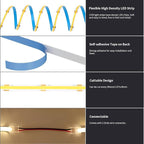 BUNACET COB LED Strip Light 20ft/6m Cool White 6500K High Lumen CRI 90+ with UL Listed Power Adapter RF Remote for Bedroom Counter Under Cabinet Kitchen Projects