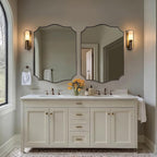 ANDY STAR Brushed Bronze Mirror, 28x36 Inch Bathroom Mirror, Scalloped Mirrors for Bathroom, Anti-Rust Stainless Steel Frame, Unique Curved Design Ideal for Bathroom, Living Room, Mantel