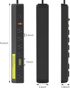 JUNNUJ 20 Amp Power Strip Heavy Duty 2 Pack,Heavy Duty 20 Amp Surge Protector 4800J, Garage Metal 6 Outlets 12 Gauge Extension Cord 10ft