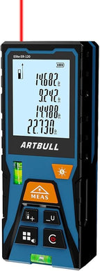 Laser Distance Meter 393ft – Digital Laser Measuring Tool with LCD Backlit Display, Area Volume Pythagorean, ±2mm Accuracy, Class II, Electronic Tape Measure for DIY Construction – AAA Battery Powered