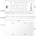 QINLIANF Surge Protector Power Strip - 6Ft Flat Plug Heavy Duty Extension Cord with 24 Outlets and 4 USB Ports(2 USB-C Ports), 1875W/15A, 4100J, for Home, Office, Dorm, ETL Listed, White