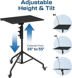 DYNAMO TECH Projector Stand Tripod Laptop Tripod with Wheels & Adjustable Height Portable Podium Stand with Phone Holder Projector Holder for Home, Office, School & DJ Matte Black
