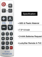 LuckyStar Big Button Universal Remote Control A-TV2, Initial Setting for Lg, Vizio, Sharp, Zenith, Panasonic, Philips, RCA - Put Battery to Work, No Program Needed