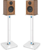 YOMT Universal Speaker Stands Pair for Surround Sound, 28 Inch Floor Speaker Stands with Cable Management Holds 22lbs Bookshelf Speaker Satellite Speaker, 1 Pair, White