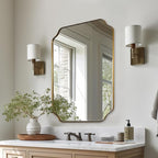 ANDY STAR Brushed Gold Mirror, 22"x30" Bathroom Vanity Mirror, Rounded Rectangle Bathroom Mirror with Rust-Proof Stainless Steel 1" Frame, Wall Mounts Horizontally or Vertically