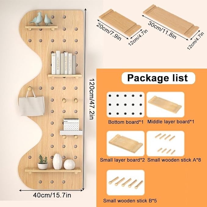 White Wooden Wall Organizer for Home & Office - Versatile Hanging Storage Display Panel Kit for Entryway, Kitchen, Craft Room - 15.7"x47.2" Perforated Design