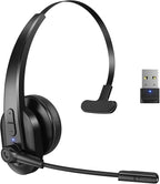 Sarevile Bluetooth Headset with USB Dongle for Computer, Single-Ear Wireless Headset with Noise Cancelling Microphone for Office & Truckers, Bluetooth V5.2 with Mute Button for Work