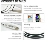 Ambient Lighting Car Led Lights Interior with APP, USB Powered Acrylic Neon Flexible Strip Fiber Optic LED Ambient Lighting kit,4 in 1 RGB Sound Active Music Lights Sync Car Decorations