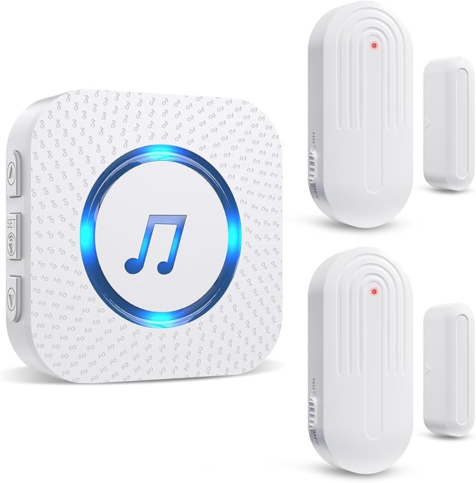 SanJie Wireless Door Chime Sensor, When Door Opens, Entry Alarm for Business/Home/Kids, 5 Adjustable Volume Ringer Alert 2 Sensors + 1 Receivers, 500 FT Range,26 Chimes