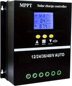 Saooer 100A MPPT Solar Charge Controller, 12/24/36/48V, LCD Display, Dual USB, Black