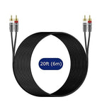 J&D RCA Cable, 2 RCA Male to Male Stereo Audio Cable, Gold-Plated Copper Shell, Heavy Duty, Compatible with Speaker, Amplifier, Subwoofer, 20 Feet