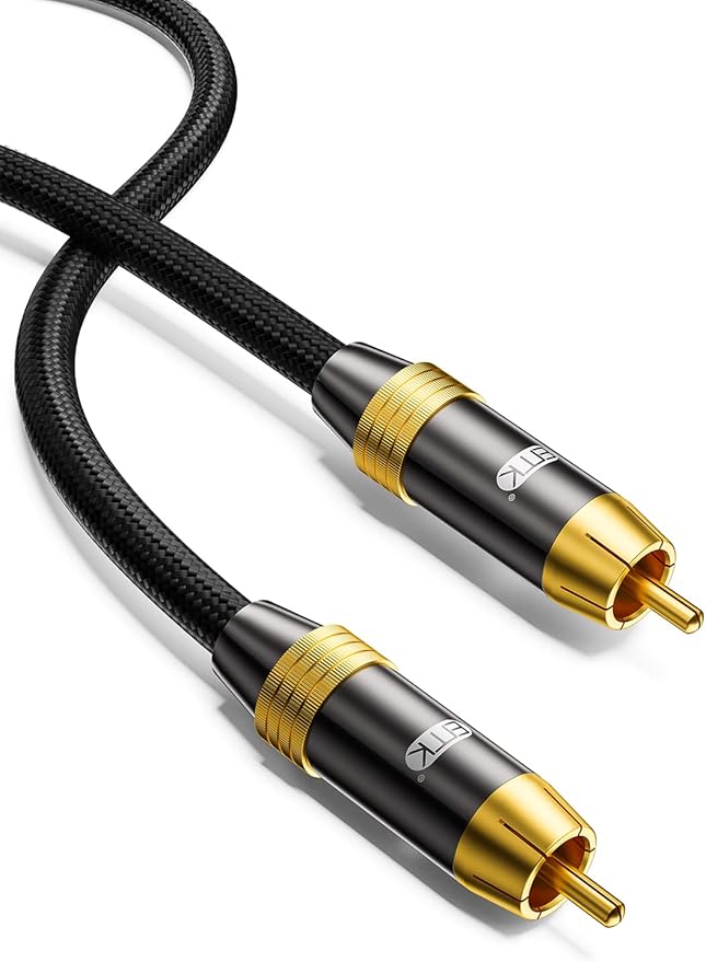 Subwoofer Cable,EMK Digital Coaxial Audio Cable [24K Gold-Plated, Durable Cotton] Premium S/PDIF RCA Male to RCA Male for Home Theater, Soundbar,Speaker,HDTV, Subwoofer, Hi-Fi Systems (Black-6.6ft/2m)