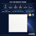 LUXRITE 2x2 FT LED Flat Panel Light, 5CCT Color Selectable 3000K 3500K 4000K 5000K 6500K, Wattage Selectable 20W/30W/40W, 5000 Lumens, LED Drop Ceiling Lights, 0-10V Dimmable, DLC & ETL (16 Pack)