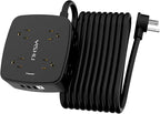 20 Ft Surge Protector Power Strip - 8 Widely Outlets with 4 USB Ports, 3 Side Outlet Extender with 20 Feet Extension Cord, Flat Plug, Wall Mount, Desk USB Charging Station, ETL, Black