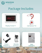 WNKRUN Wireless Caregiver Pager Nursing Calling System Elderly Alarm with 1 Display Receiver and 10 Waterproof 2 Key Call Buttons for Nursing Home Clinic (10 M2 Call Buttons)