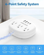Flat Extension Cord with Outlet Cover & Cable Clips- 5 FT, 1625W Child Proof Extension Cord with 3 AC Outlet 4 USB (24W/4.8A), Flat 90 Degree Power Strip for Behind Furniture Couch Sofa TV, etc