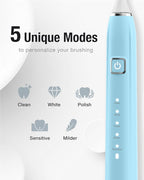 7AM2M Sonic Electric Toothbrush with 6 Brush Heads for Adults&Kids, One Charge for 120 Days, Wireless Fast Charge, 5 Modes, 40000VPM Powered Toothbrush, 2 Minutes Built in Smart Timer (Light Blue)