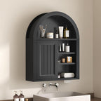Arched Bathroom Wall Cabinet, 23.6 x 30.3'' Over The Toilet Cabinet With Sliding Barn Door, Adjustable Shelf, Wall Mounted Cabinets for Bathroom Laundry Room Kitchen (Black,Sliding Door, 30IN)