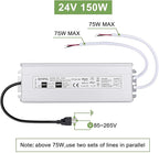 LED Driver 150 Watts 24V DC Low Voltage Transformer， Waterproof IP67 LED Power Supply, Adapter with 3-Prong Plug 3.3 Feet Cable for Any 24V DC led Lights, Computer Project, Outdoor Light