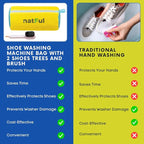 2-Pack Shoe Washing Machine Bag – Reusable Shoe Washing Bag with Brush & Shoe Trees, 360° Deep Cleaning Durable Sneaker Washing Machine Bag, Fits All Shoe Types & Sizes (Yellow, 15.35" × 7.87")