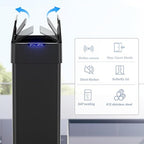 TLSUNNY 18.5 Gallon Automatic Trash Can, Stainless Steel Motion Sensor Garbage bin, Smart Trash Can W/Butterfly Lid, Bag Retainer Ring and Display Light for Living Room,Kitchen,Office (Black, 70L)